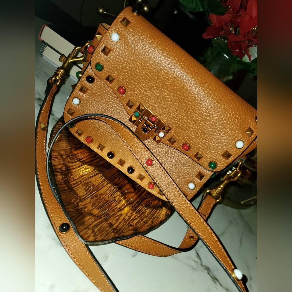 Leather Tan Embellished Crossbody (Like-new)